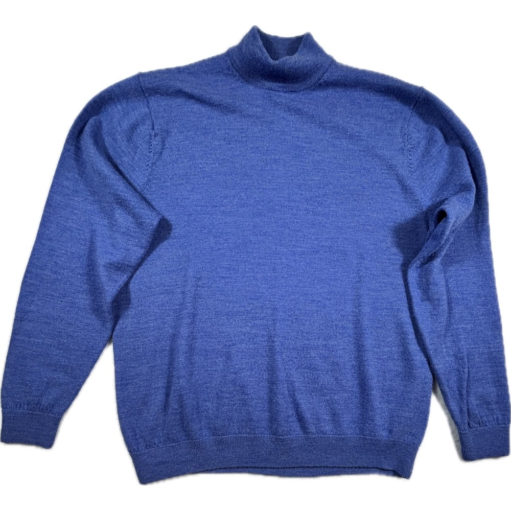 Turnbury Mens Extra Fine Merino Wool Mock Neck Sweater Blue Size L